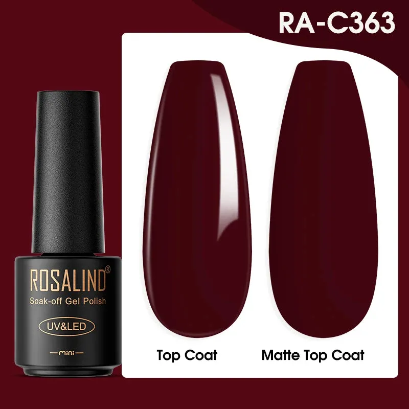 ROSALIND 7ml Gel Nail Polish Glass Bottle Matt Top Base Soak Off UV LED Nail Lacquer Rainbow Color Gel Varnish Semi Permanent