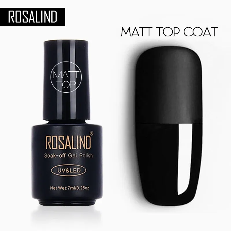 ROSALIND 7ml Gel Nail Polish Glass Bottle Matt Top Base Soak Off UV LED Nail Lacquer Rainbow Color Gel Varnish Semi Permanent