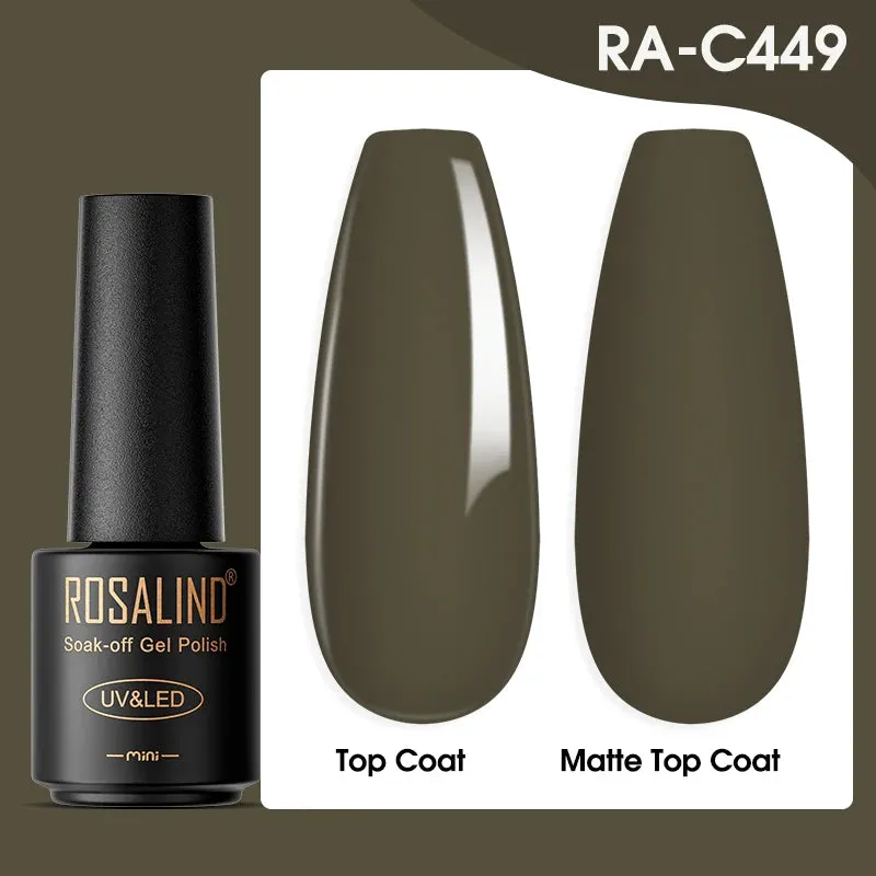 ROSALIND 7ml Gel Nail Polish Glass Bottle Matt Top Base Soak Off UV LED Nail Lacquer Rainbow Color Gel Varnish Semi Permanent