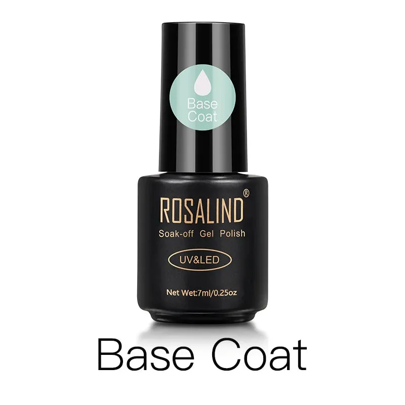 ROSALIND 7ml Gel Nail Polish Glass Bottle Matt Top Base Soak Off UV LED Nail Lacquer Rainbow Color Gel Varnish Semi Permanent