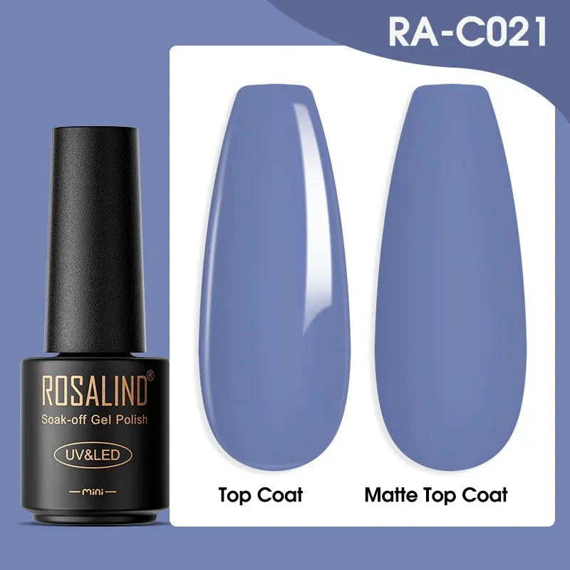 ROSALIND 7ml Gel Nail Polish Glass Bottle Matt Top Base Soak Off UV LED Nail Lacquer Rainbow Color Gel Varnish Semi Permanent