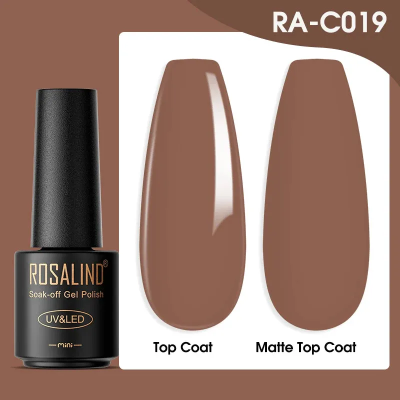 ROSALIND 7ml Gel Nail Polish Glass Bottle Matt Top Base Soak Off UV LED Nail Lacquer Rainbow Color Gel Varnish Semi Permanent