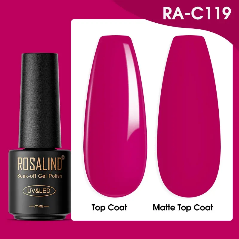 ROSALIND 7ml Gel Nail Polish Glass Bottle Matt Top Base Soak Off UV LED Nail Lacquer Rainbow Color Gel Varnish Semi Permanent