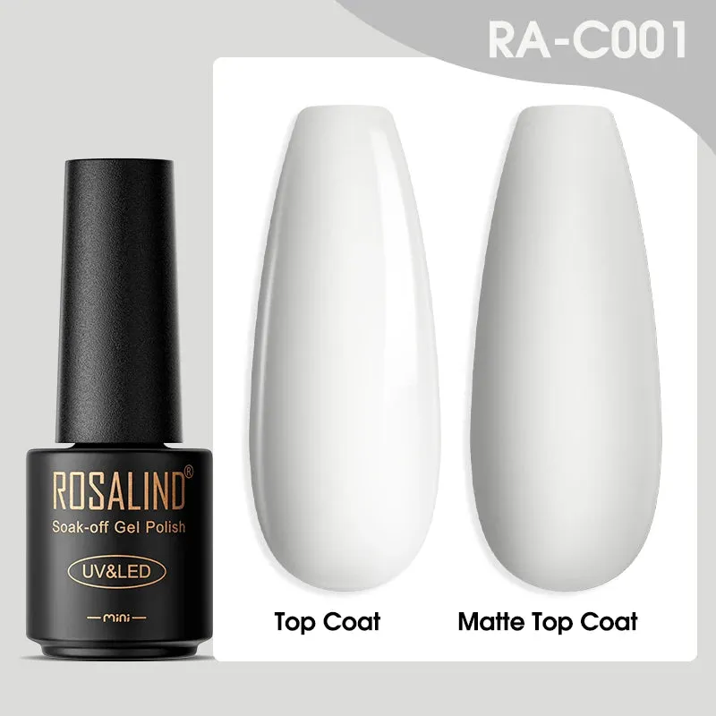 ROSALIND 7ml Gel Nail Polish Glass Bottle Matt Top Base Soak Off UV LED Nail Lacquer Rainbow Color Gel Varnish Semi Permanent