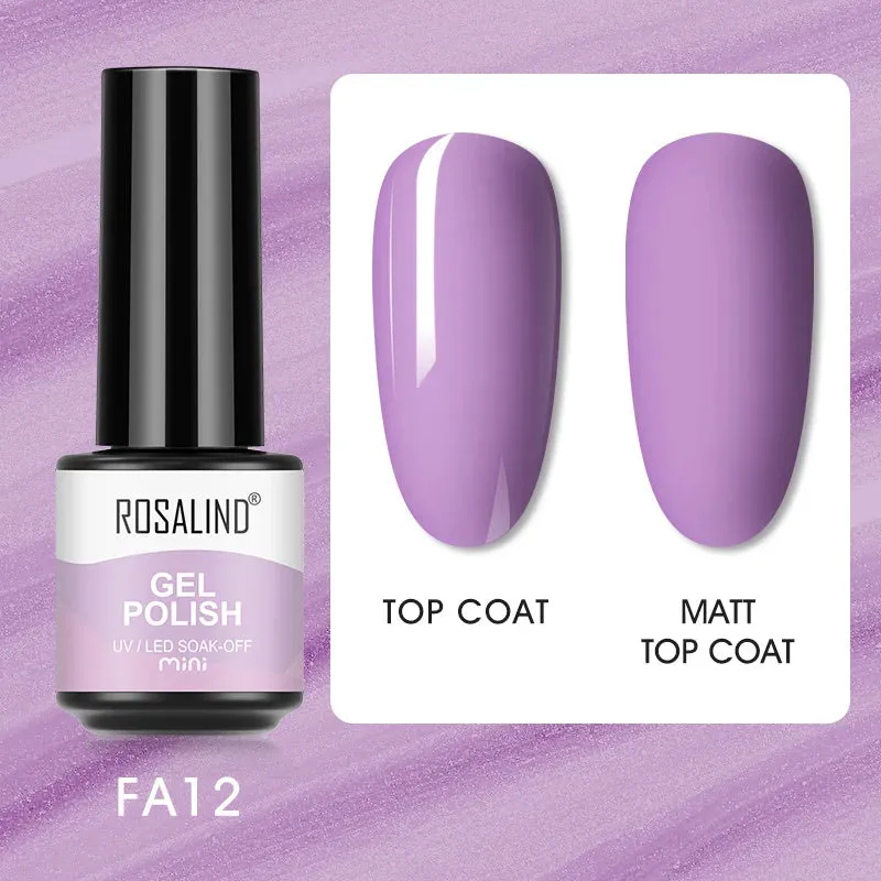 ROSALIND 7ml Gel Nail Polish Glass Bottle Matt Top Base Soak Off UV LED Nail Lacquer Rainbow Color Gel Varnish Semi Permanent
