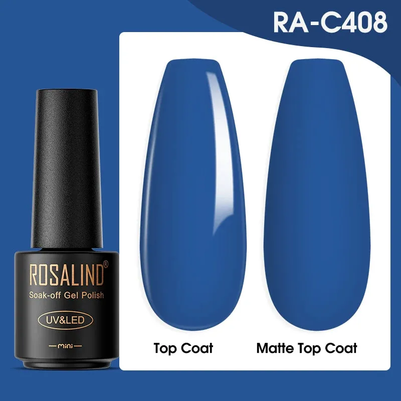 ROSALIND 7ml Gel Nail Polish Glass Bottle Matt Top Base Soak Off UV LED Nail Lacquer Rainbow Color Gel Varnish Semi Permanent
