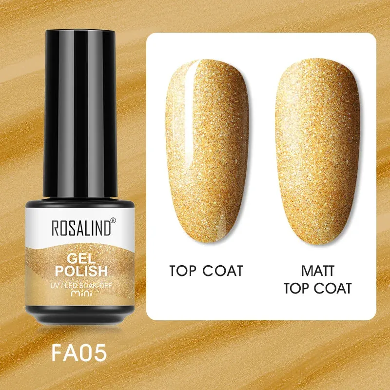 ROSALIND 7ml Gel Nail Polish Glass Bottle Matt Top Base Soak Off UV LED Nail Lacquer Rainbow Color Gel Varnish Semi Permanent