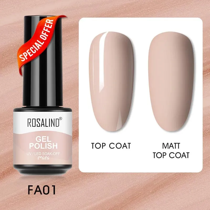 ROSALIND 7ml Gel Nail Polish Glass Bottle Matt Top Base Soak Off UV LED Nail Lacquer Rainbow Color Gel Varnish Semi Permanent