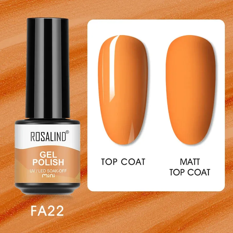 ROSALIND 7ml Gel Nail Polish Glass Bottle Matt Top Base Soak Off UV LED Nail Lacquer Rainbow Color Gel Varnish Semi Permanent