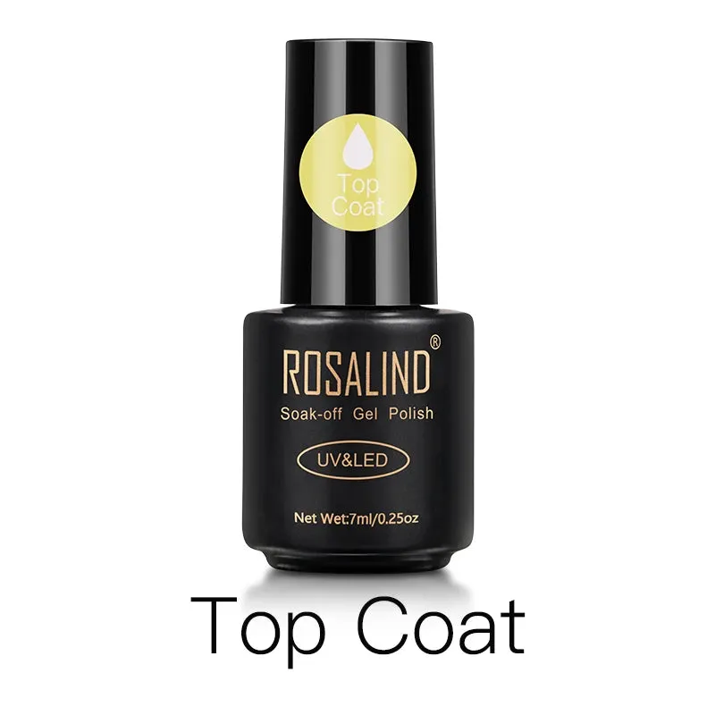ROSALIND 7ml Gel Nail Polish Glass Bottle Matt Top Base Soak Off UV LED Nail Lacquer Rainbow Color Gel Varnish Semi Permanent