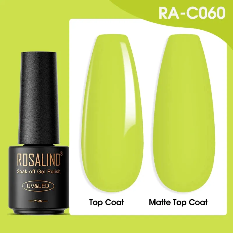 ROSALIND 7ml Gel Nail Polish Glass Bottle Matt Top Base Soak Off UV LED Nail Lacquer Rainbow Color Gel Varnish Semi Permanent