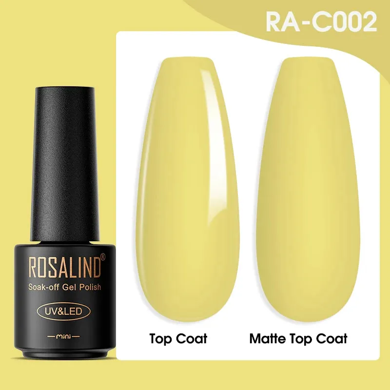 ROSALIND 7ml Gel Nail Polish Glass Bottle Matt Top Base Soak Off UV LED Nail Lacquer Rainbow Color Gel Varnish Semi Permanent