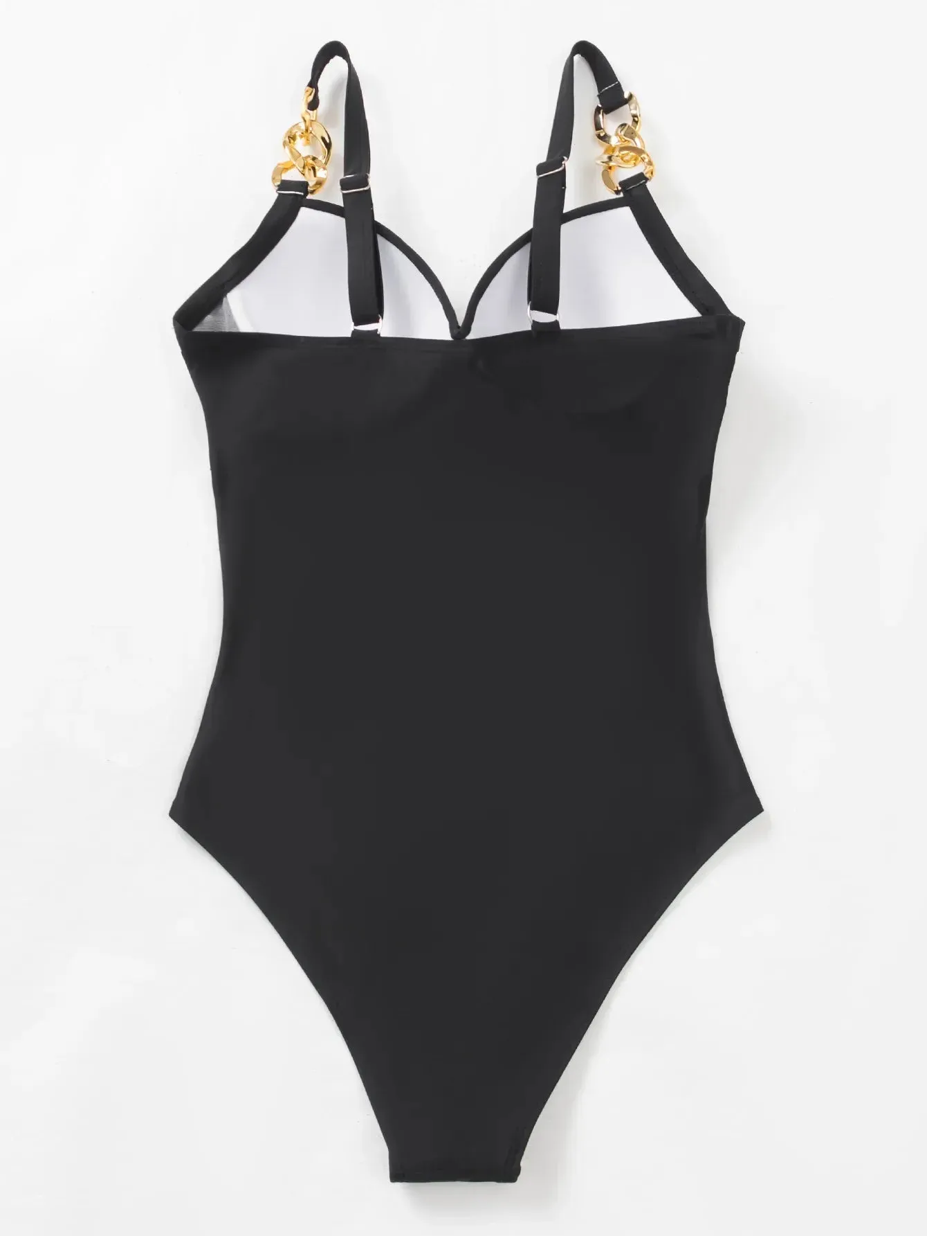 Sexy Chain Shoulder Thong Monokini Push Up Women Swimsuit One Piece Ruched Tummy Control Swimwear Female Bathing Suit 2024 Mujer