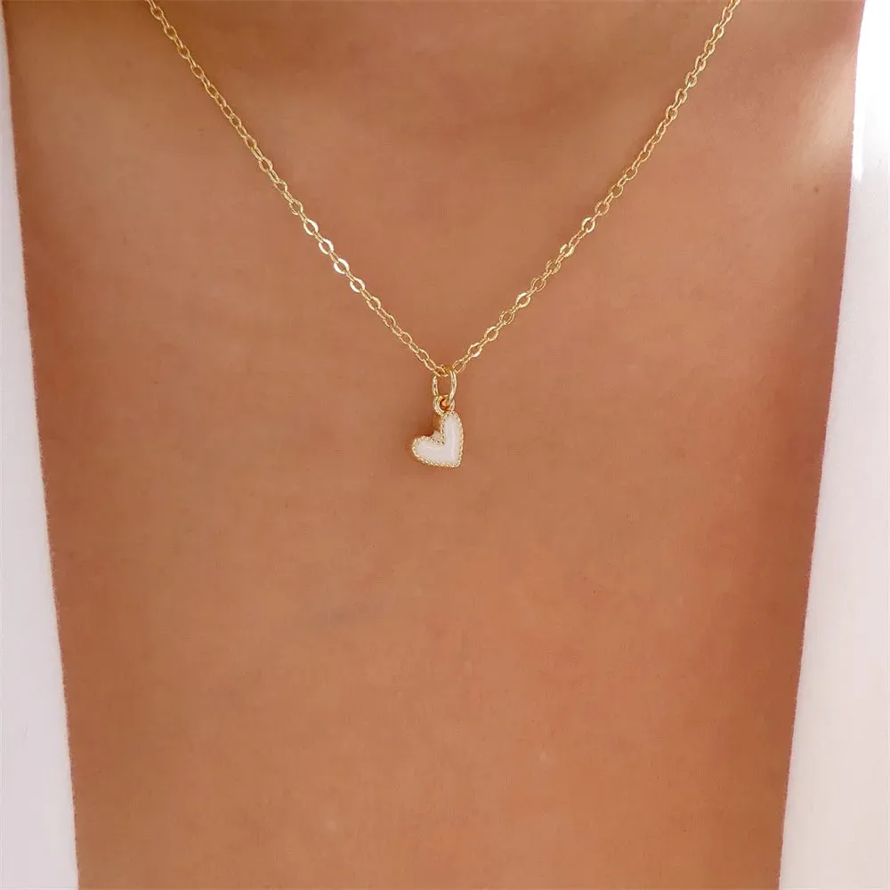 Simple Color Heart Pendant Pearl Necklace For Women Girls Fashion Gold-plate Choker Necklaces 2024 New Trend Jewelry