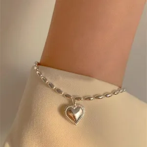 Simple Heart Pendant Bracelet Charming Beads Chain with Couple Heart Pendant Bracelets for Women Jewelry Gifts Wholesale