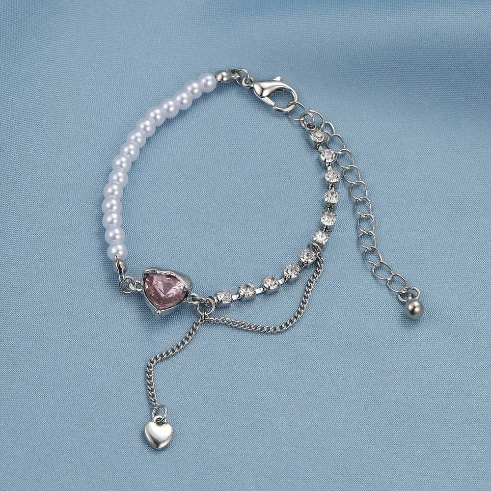Simple Heart Pendant Bracelet Charming Beads Chain with Couple Heart Pendant Bracelets for Women Jewelry Gifts Wholesale