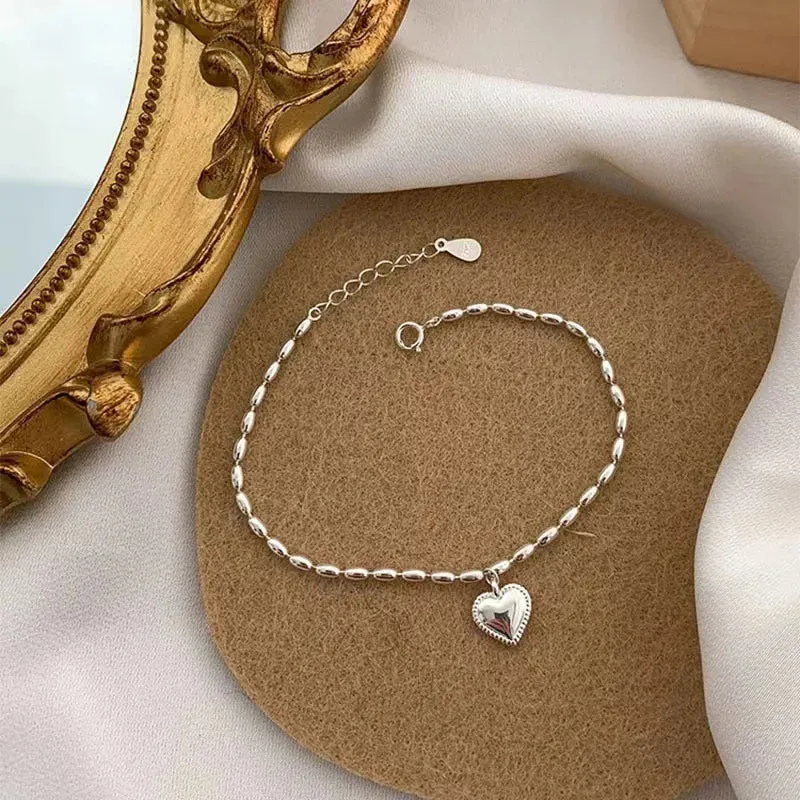 Simple Heart Pendant Bracelet Charming Beads Chain with Couple Heart Pendant Bracelets for Women Jewelry Gifts Wholesale