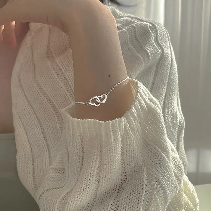 Simple Heart Pendant Bracelet Charming Beads Chain with Couple Heart Pendant Bracelets for Women Jewelry Gifts Wholesale