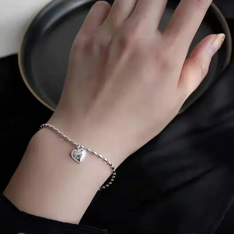 Simple Heart Pendant Bracelet Charming Beads Chain with Couple Heart Pendant Bracelets for Women Jewelry Gifts Wholesale