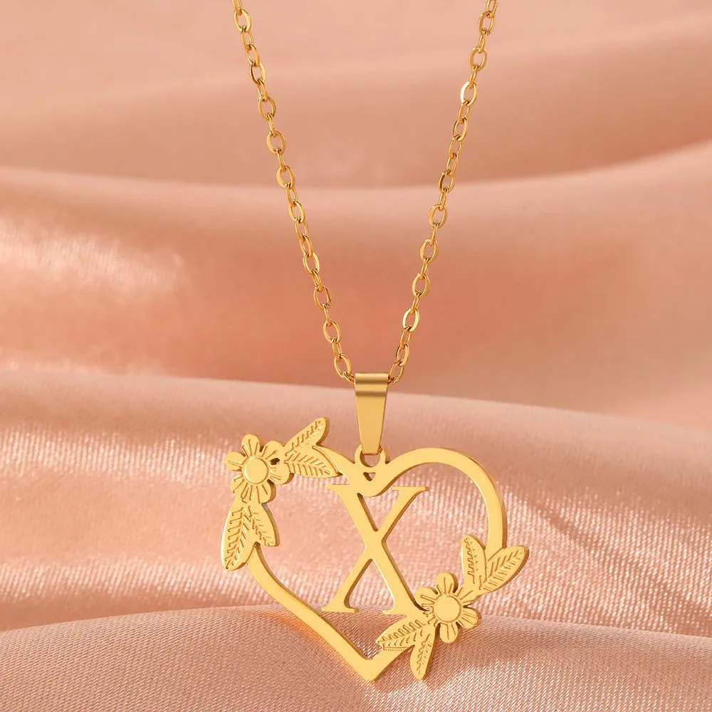 Stainless Steel Bracelets A-Z 26 Letter Hollow Heart Pendant Collar Chain Fashion Chic Bracelet For Women Jewelry Banquet Gifts