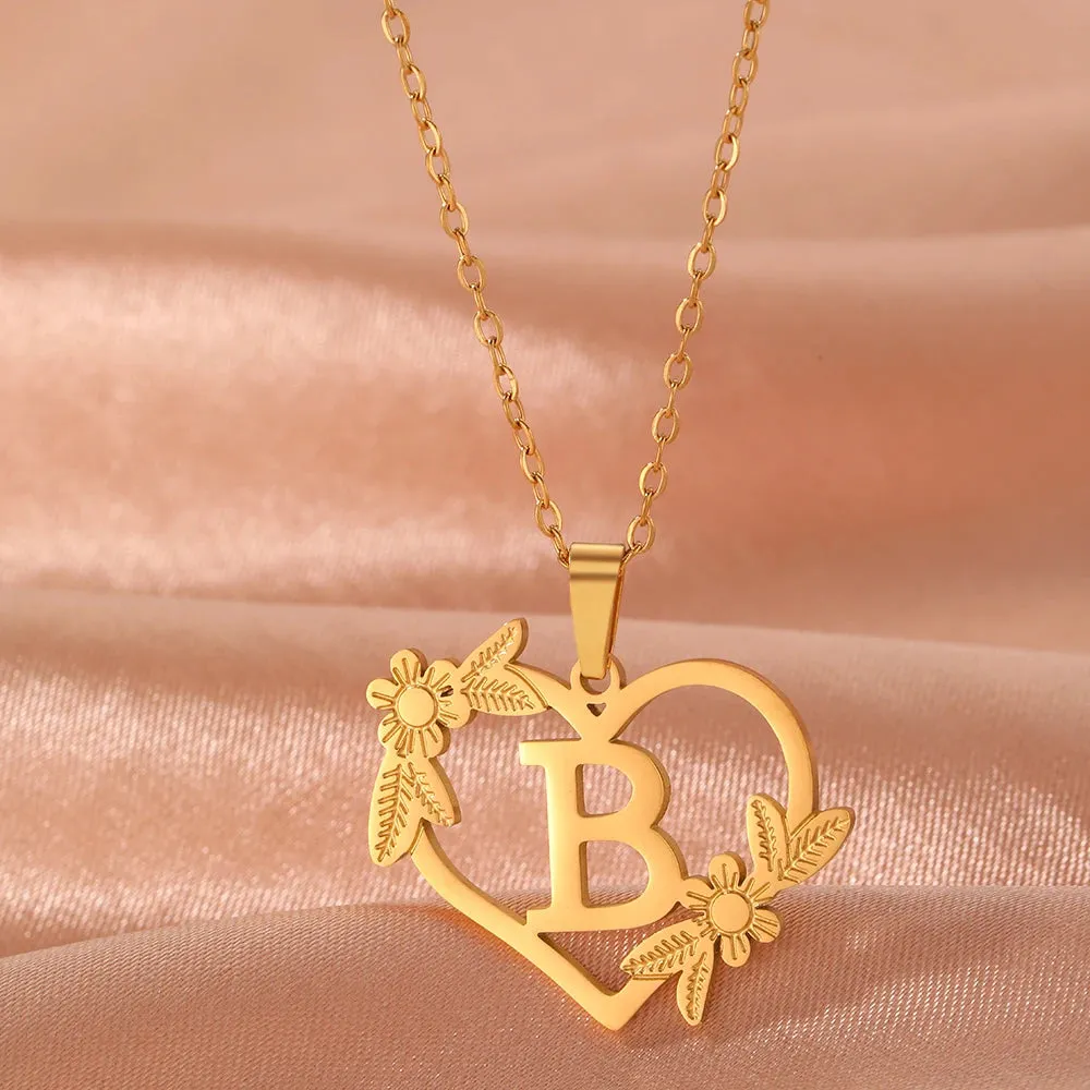 Stainless Steel Bracelets A-Z 26 Letter Hollow Heart Pendant Collar Chain Fashion Chic Bracelet For Women Jewelry Banquet Gifts