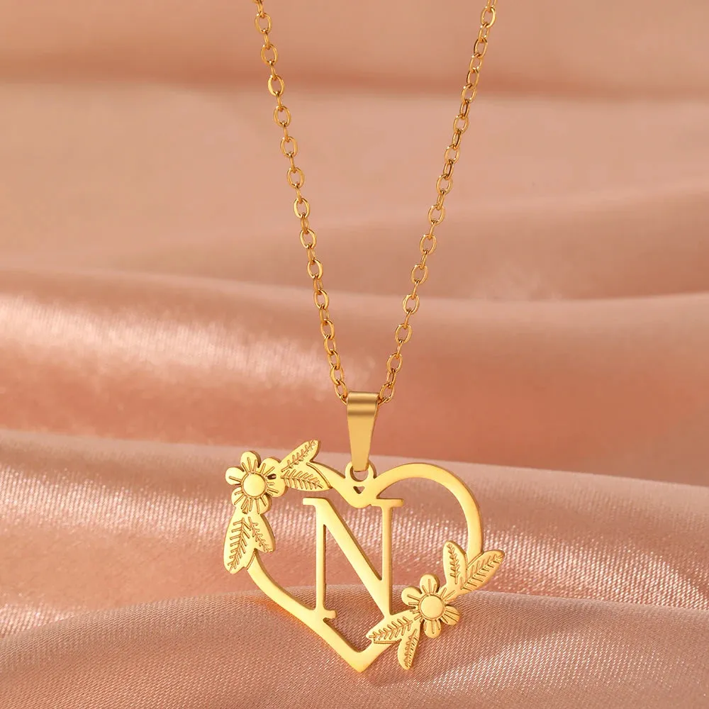 Stainless Steel Bracelets A-Z 26 Letter Hollow Heart Pendant Collar Chain Fashion Chic Bracelet For Women Jewelry Banquet Gifts