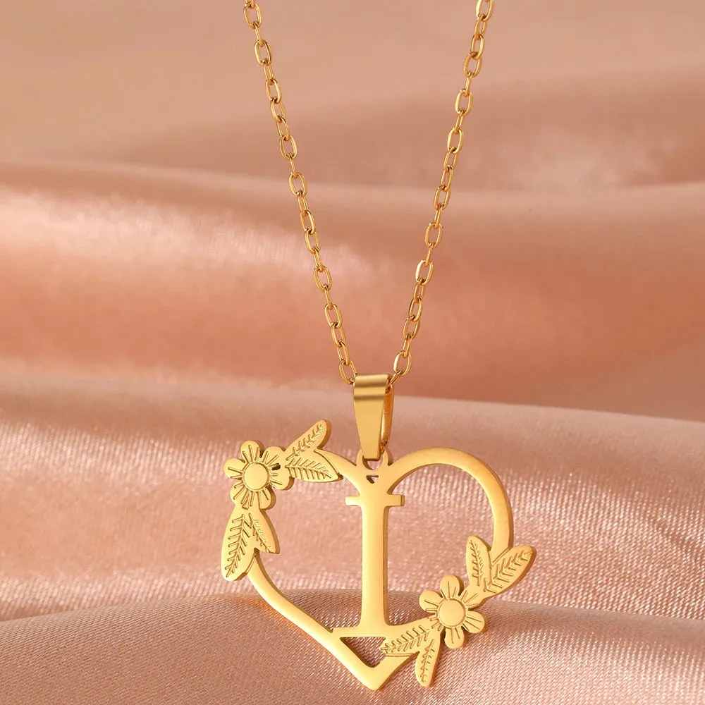 Stainless Steel Bracelets A-Z 26 Letter Hollow Heart Pendant Collar Chain Fashion Chic Bracelet For Women Jewelry Banquet Gifts