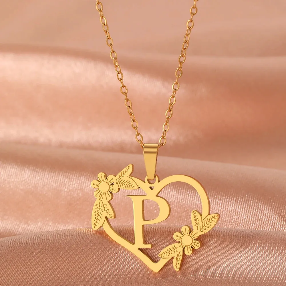 Stainless Steel Bracelets A-Z 26 Letter Hollow Heart Pendant Collar Chain Fashion Chic Bracelet For Women Jewelry Banquet Gifts