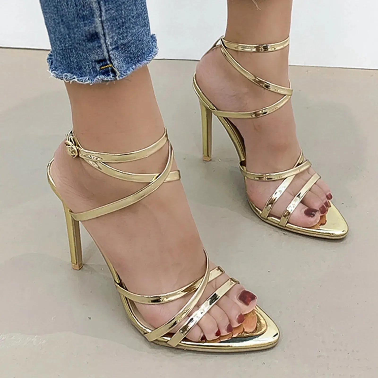 Summer Shoes For Women High Heels Fashion High Heels Breathable Lace Up Shoes Casual Sandals Stiletto