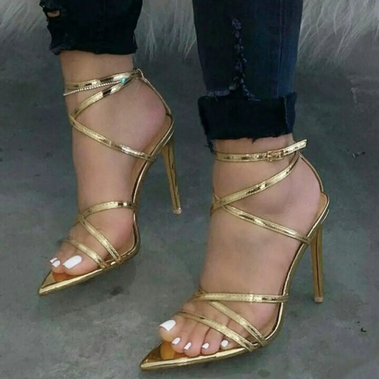 Summer Shoes For Women High Heels Fashion High Heels Breathable Lace Up Shoes Casual Sandals Stiletto