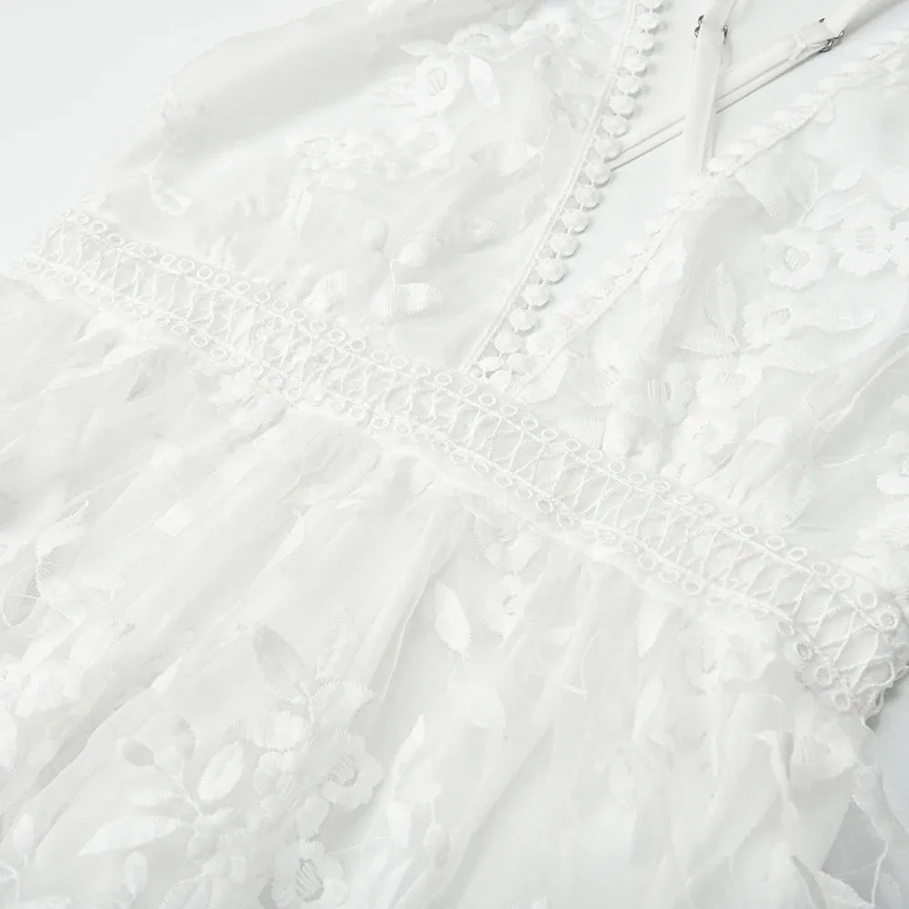Summer Sundress White Floral Embroidery Mesh Lace Sexy Backless Beach Dress Clothes For Women 2022 New Arrival  Fashion