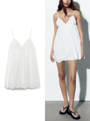 TRAFZA Women's Spaghetti Straps Elegant Hollow Embroidery Mini Cami Dress Gentle Seaside V-Neck Backless Lace Short Dresses