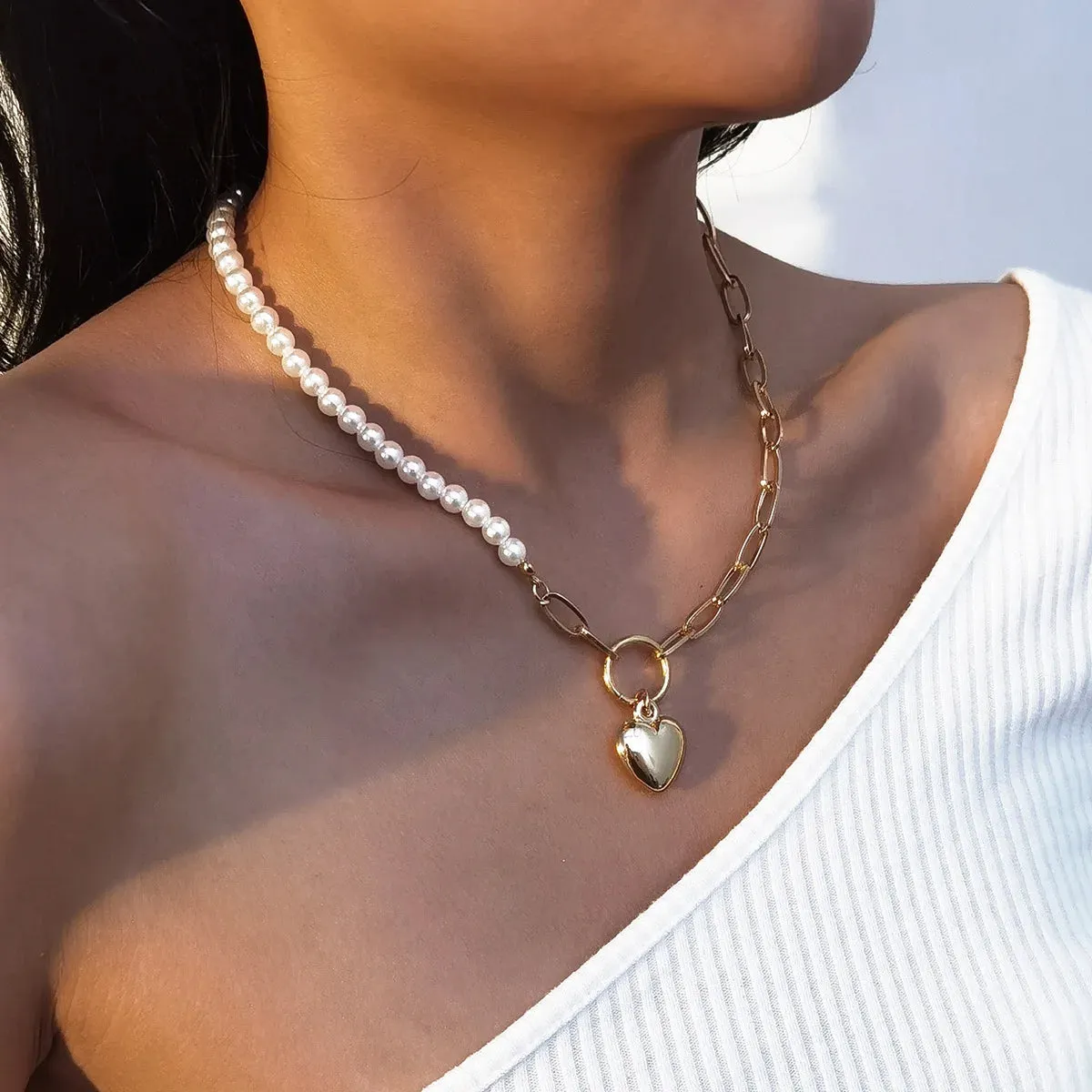 Trend Elegant Jewelry Wedding Big Pearl Necklace For Women Fashion Imitation Pearl Green Rose Color Stone Choker Necklace