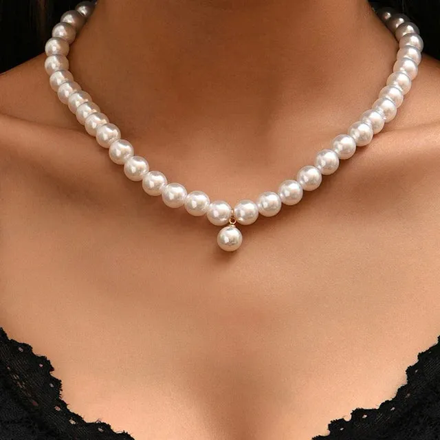 Trend Elegant Jewelry Wedding Big Pearl Necklace For Women Fashion Imitation Pearl Green Rose Color Stone Choker Necklace