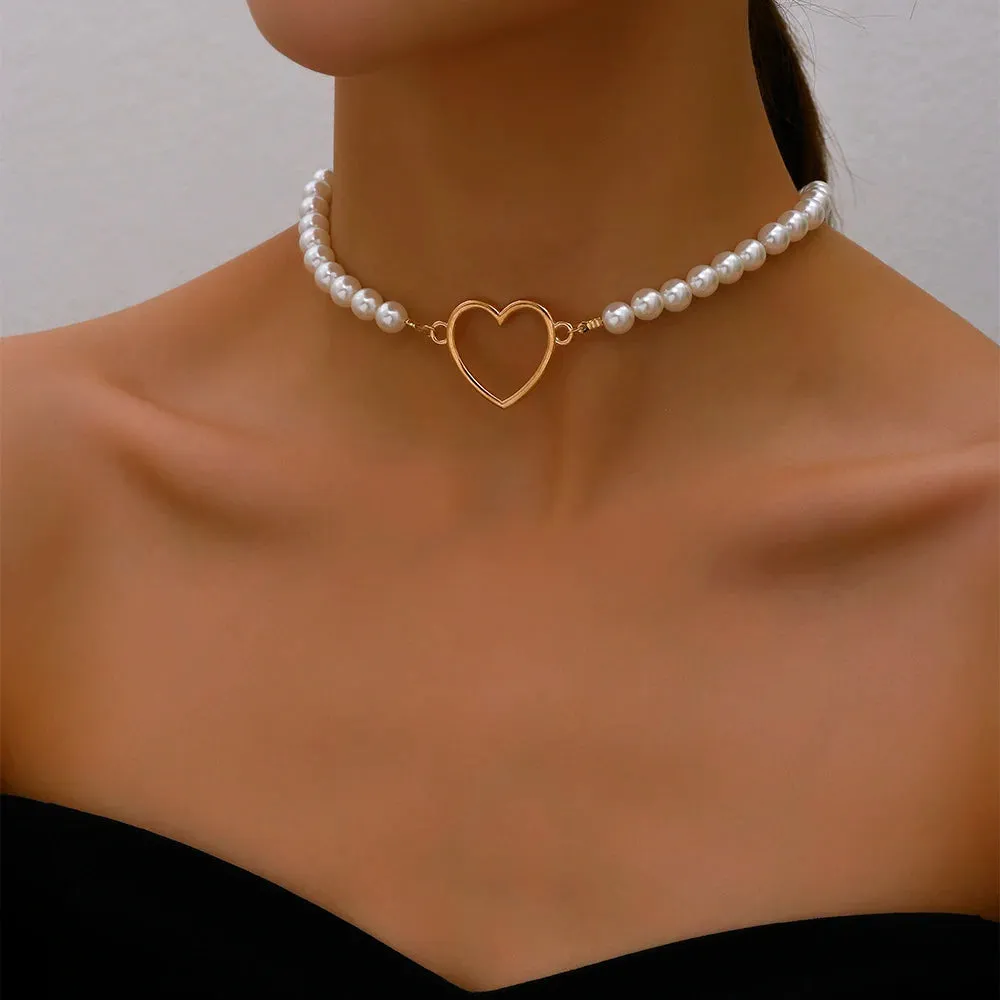 Trend Elegant Jewelry Wedding Big Pearl Necklace For Women Fashion Imitation Pearl Green Rose Color Stone Choker Necklace