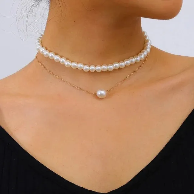Trend Elegant Jewelry Wedding Big Pearl Necklace For Women Fashion Imitation Pearl Green Rose Color Stone Choker Necklace