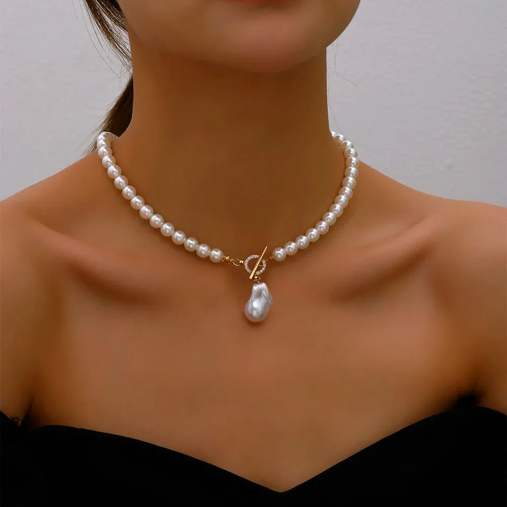 Trend Elegant Jewelry Wedding Big Pearl Necklace For Women Fashion Imitation Pearl Green Rose Color Stone Choker Necklace