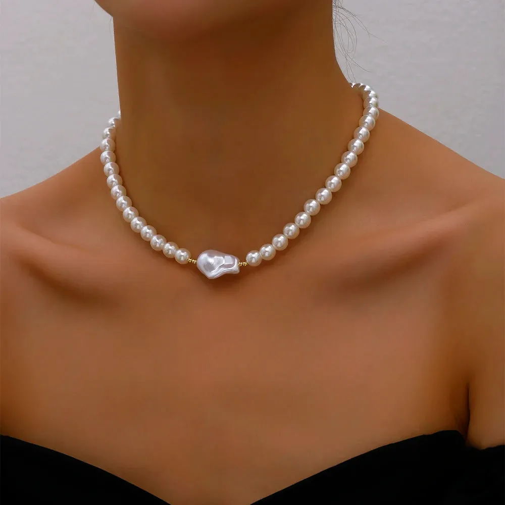 Trend Elegant Jewelry Wedding Big Pearl Necklace For Women Fashion Imitation Pearl Green Rose Color Stone Choker Necklace