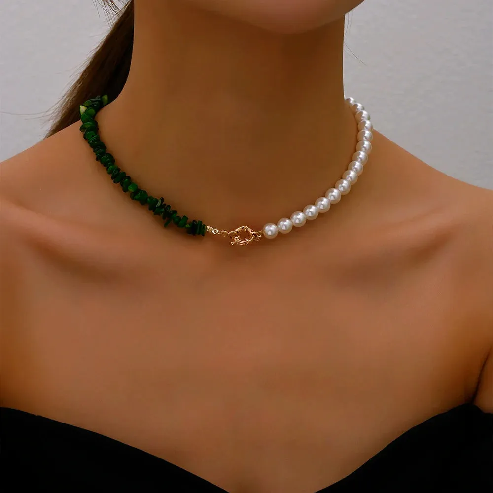 Trend Elegant Jewelry Wedding Big Pearl Necklace For Women Fashion Imitation Pearl Green Rose Color Stone Choker Necklace