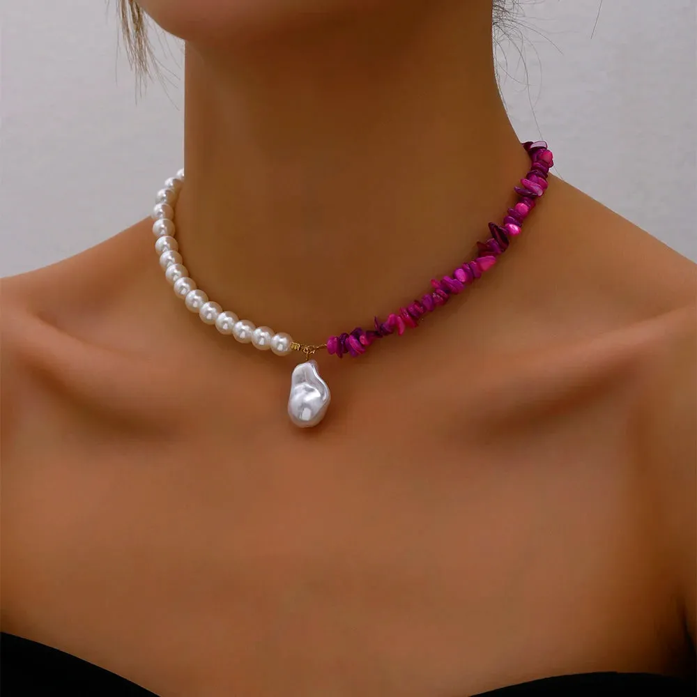 Trend Elegant Jewelry Wedding Big Pearl Necklace For Women Fashion Imitation Pearl Green Rose Color Stone Choker Necklace