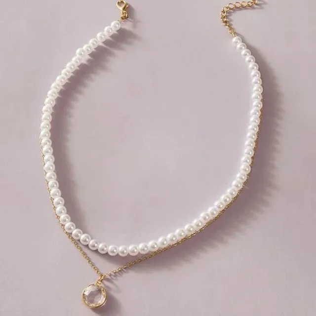Trend Elegant Jewelry Wedding Big Pearl Necklace For Women Fashion Imitation Pearl Green Rose Color Stone Choker Necklace