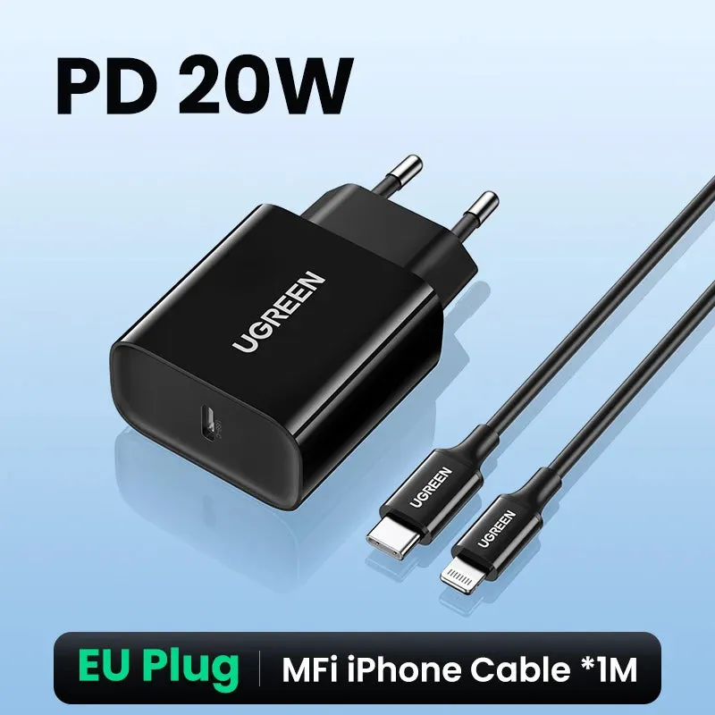 UGREEN Quick Charge 4.0 3.0 QC PD Charger 20W QC4.0 QC3.0 USB Type C Fast Charger for iPhone 16 15 14 Pro Xiaomi Phone PDCharger