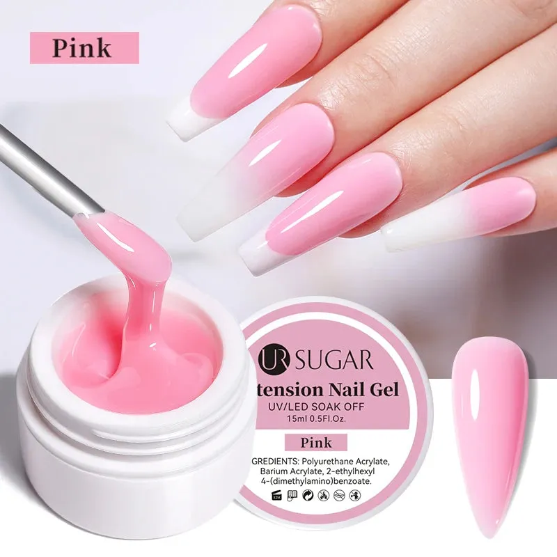 UR SUGAR 15ml Extension Gel Hard Jelly Nail Gel Clear Nude Pink French Finger Prolong Self Leveling Soak Off UV Construction Gel