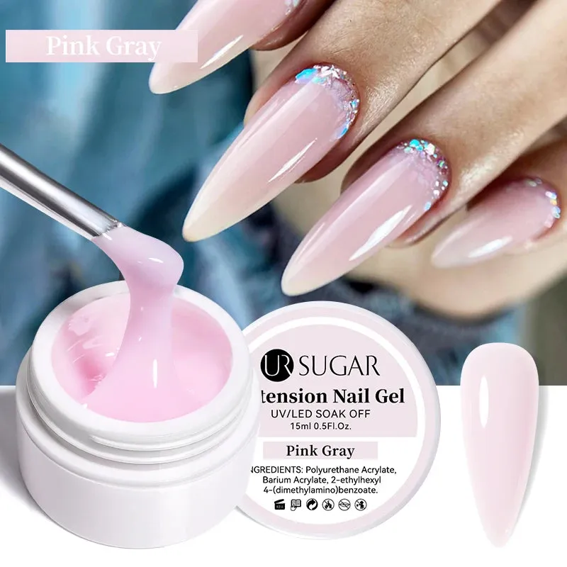 UR SUGAR 15ml Extension Gel Hard Jelly Nail Gel Clear Nude Pink French Finger Prolong Self Leveling Soak Off UV Construction Gel