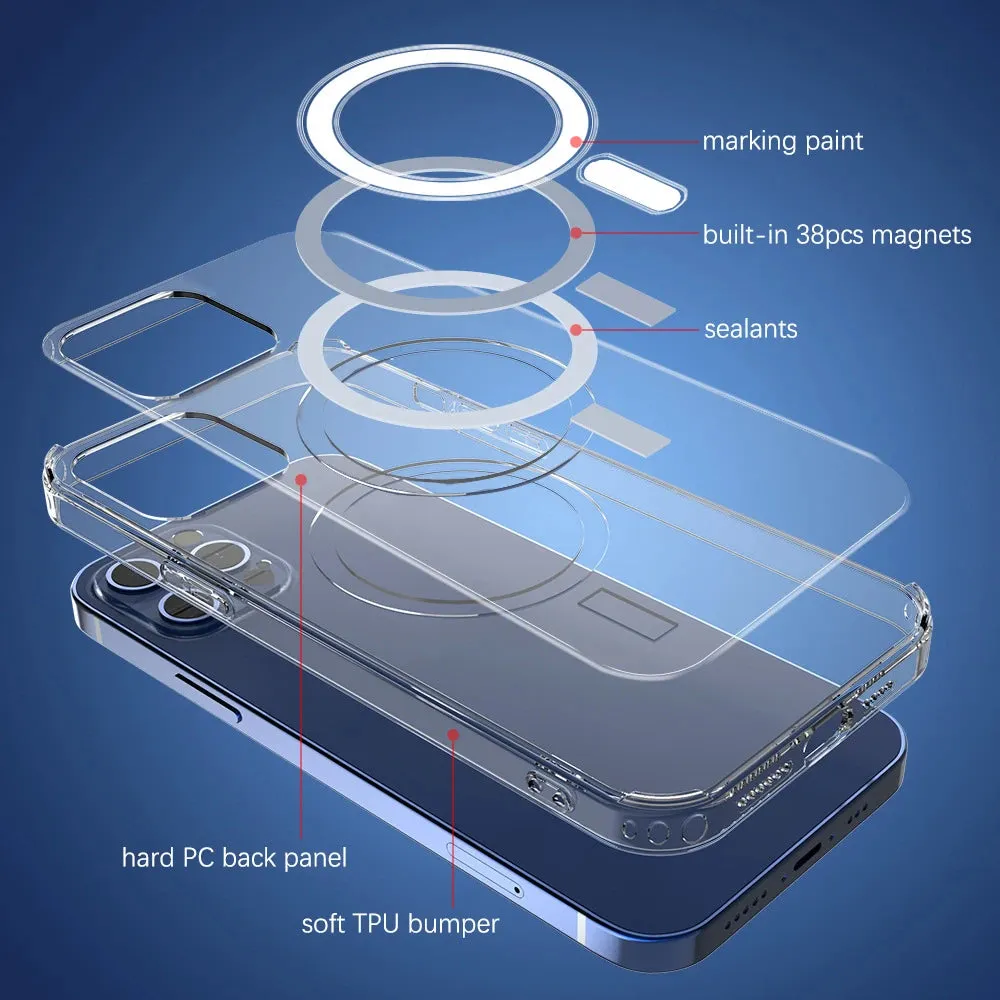 Vanuoxin Original Magnetic Case for iPhone 15 14 13 12 Mini 11 Pro Max for MagSafe Clear Shockproof Phone Cover PC TPU Shell