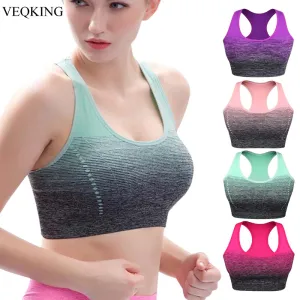 VEQKING Gradient High Stretch Sports Bra for Women,Quick Dry Padded HBack Sports Top,Seamless Yoga Running Fitness Sport Bra Top