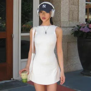 White One-Piece Short Dress For Women Summer Sleeveless Backless Mini Dress Casual Solid Women'S Clothes New Beach Resort Dress