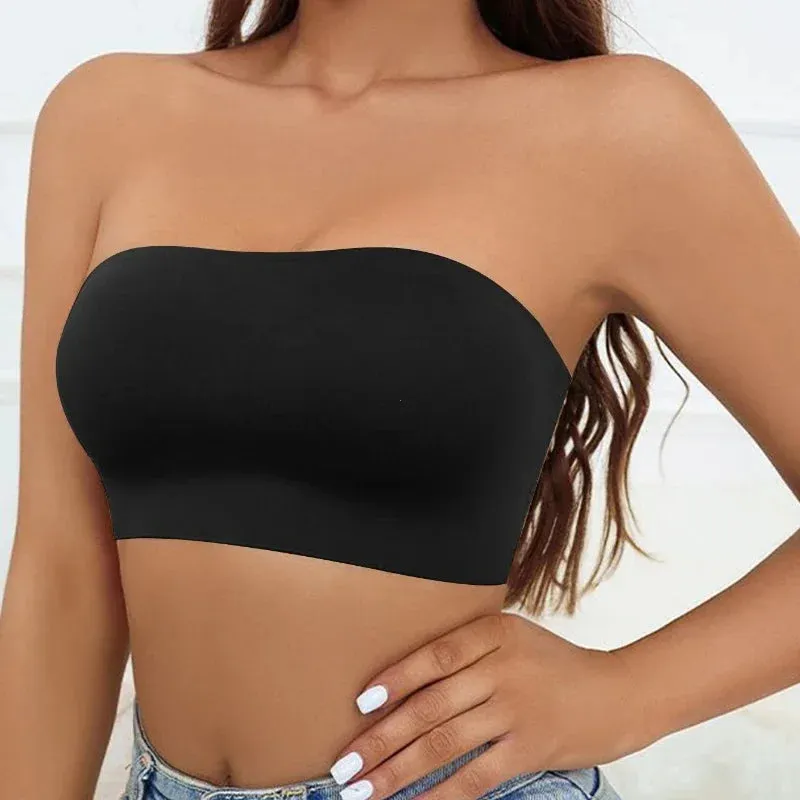 Women Tube Strapless Bra Chest Wrap Bandeau Unlined Seamless Breathable Comfortable Underwear Tops