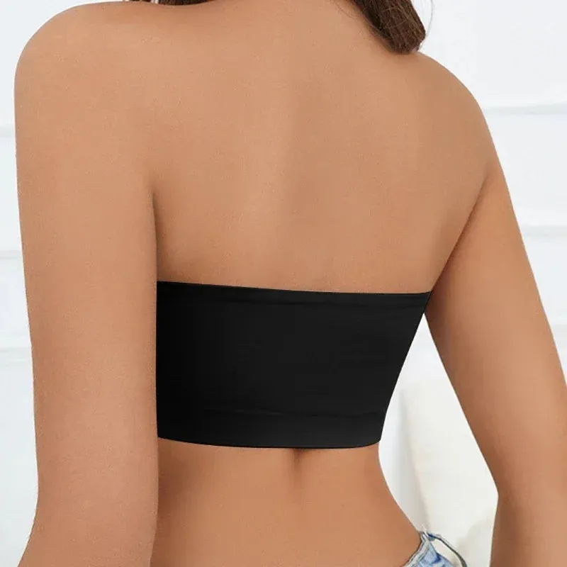 Women Tube Strapless Bra Chest Wrap Bandeau Unlined Seamless Breathable Comfortable Underwear Tops