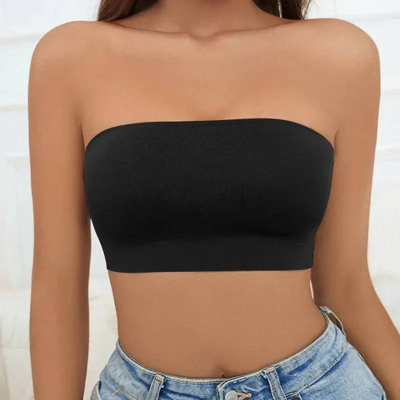 Women Tube Strapless Bra Chest Wrap Bandeau Unlined Seamless Breathable Comfortable Underwear Tops